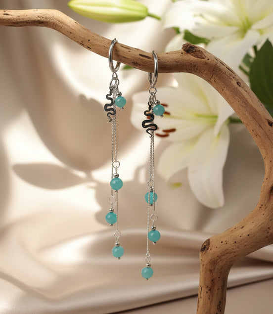 Boucles d'oreilles argentées en amazonite et serpent