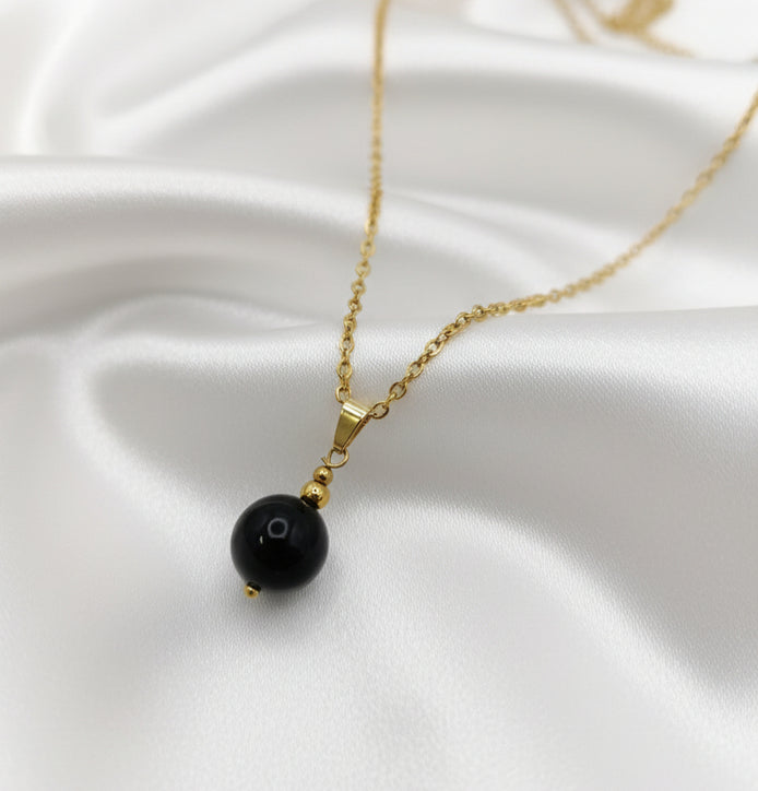 Collier Protection obsidienne oeil céleste doré 