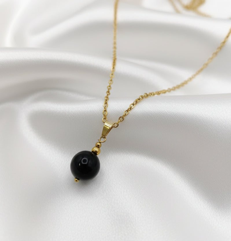 Collier Protection obsidienne oeil céleste doré 