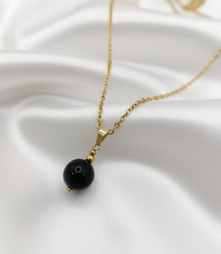 Collier Protection obsidienne oeil céleste doré 