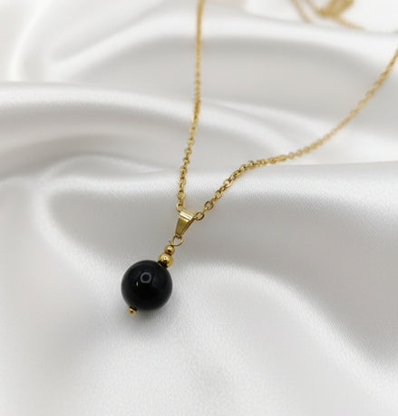 Collier Protection obsidienne oeil céleste doré 