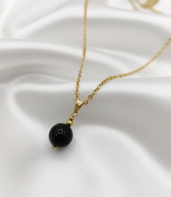 Collier Protection obsidienne oeil céleste doré 