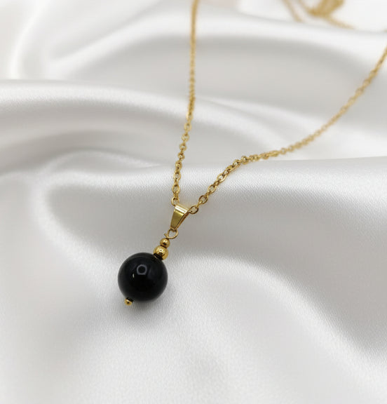 Collier Protection obsidienne oeil céleste doré 