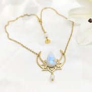 collier doré pierre de lune arc en ciel 70 france