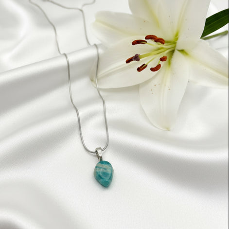 Collier fin Amazonite, argenté, doré au choix