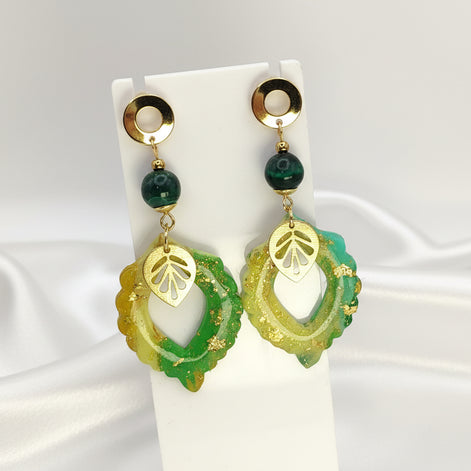 boucles d'oreilles doré malachite