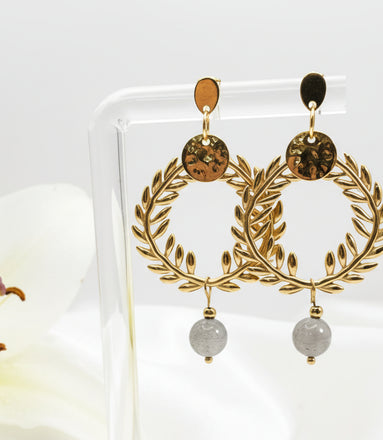 Boucles d'Oreilles Césaria ✦ Acier Doré ou Argenté & Pierre au Choix