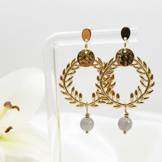Boucles d'Oreilles Césaria ✦ Acier Doré ou Argenté & Pierre au Choix