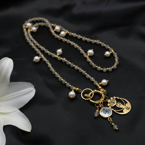 Collier 5 perles Labradorite 8 mm chaîne inox - A Bijoux