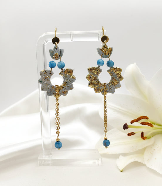 Boucles d’Oreilles Rosa Apatite en doré et chainettes