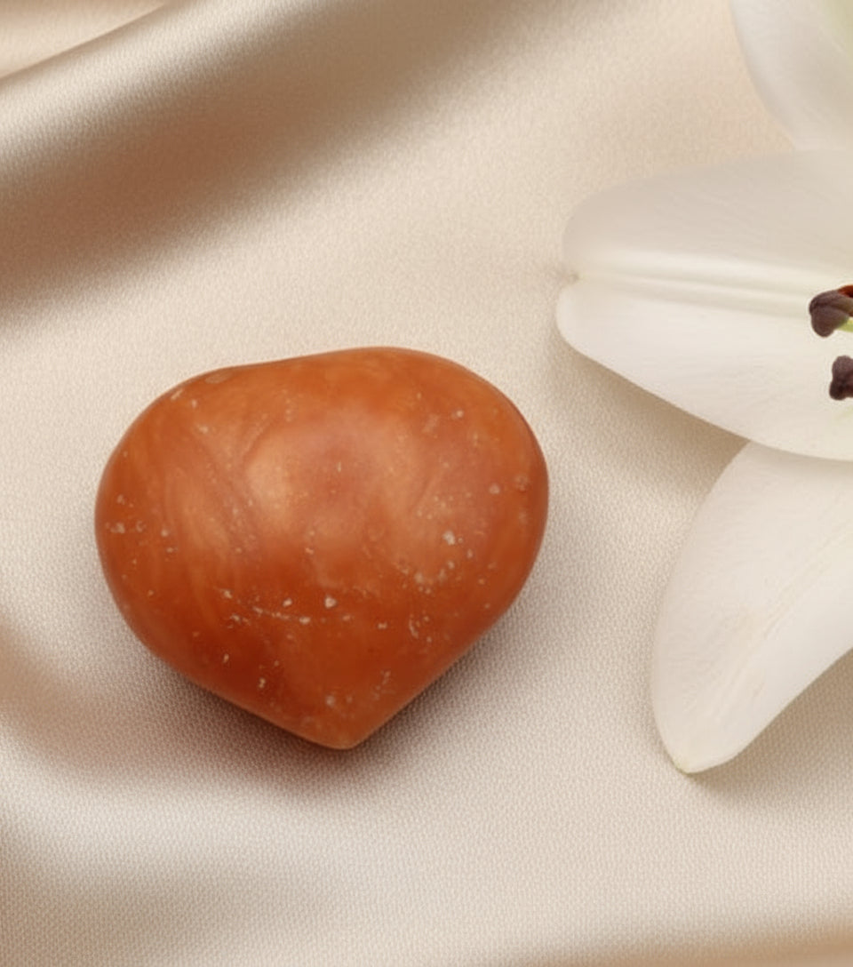 Pierre, collier, pendentif en calcite orange, oeuf, brut, joie et confiance