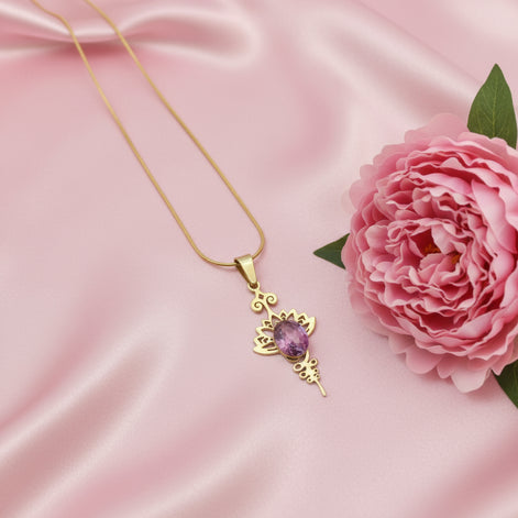 Collier unalom en améthyste doré ou argenté