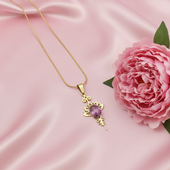 Collier unalom en améthyste doré ou argenté