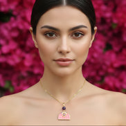 Collier doré, améthyste & arc en ciel polymère