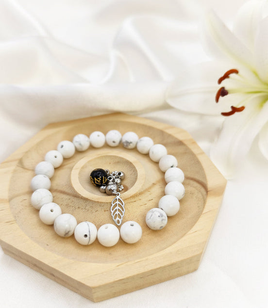 Kit Bracelet en perle d'howlite et feuille paix et équilibre