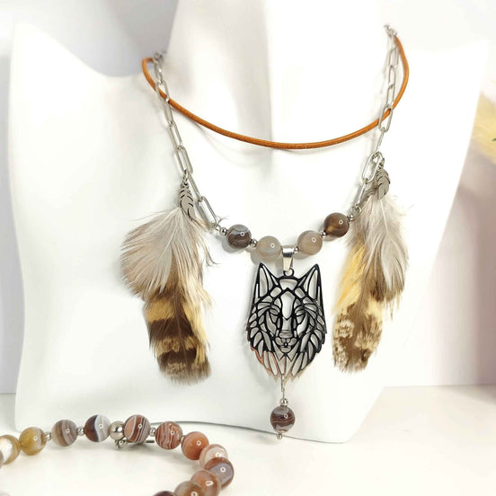 Collier ou bracelet en agate du Botswana extra "loup sacré"