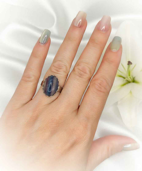 Bague en fluorite et acier inoxydable