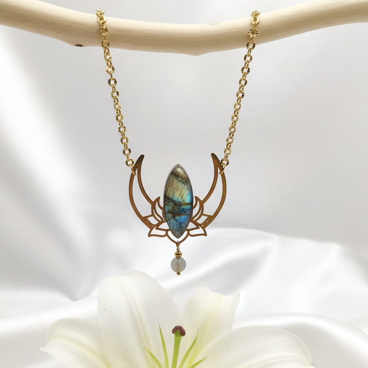 collier doré lotus labradorite 70 