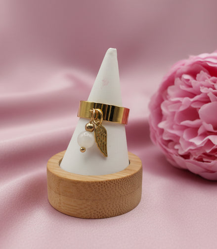 Bague doré ange, pierre et acier ajustable
