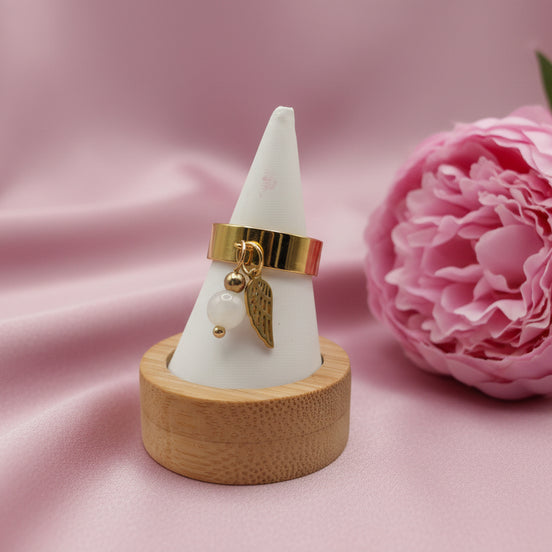 Bague doré ange, pierre et acier ajustable