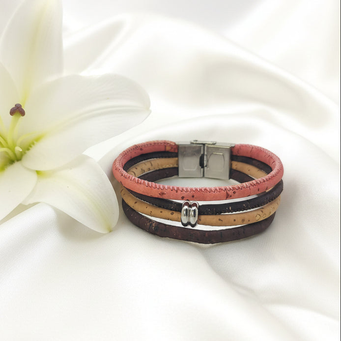 bracelet femme liege et acier inox artisanale 70300