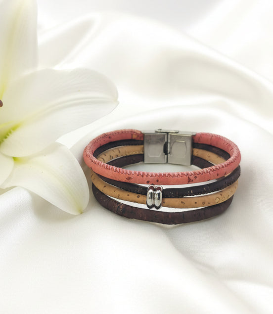 bracelet femme liege et acier inox artisanale 70300