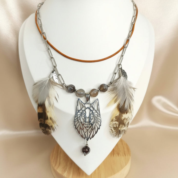 Collier en agate du Botswana extra loup sacré