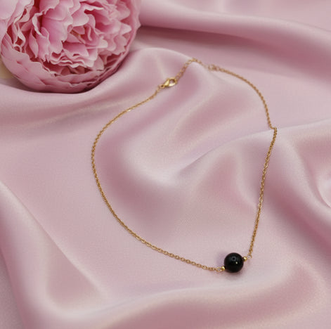 collier perle obsidienne tour de cou