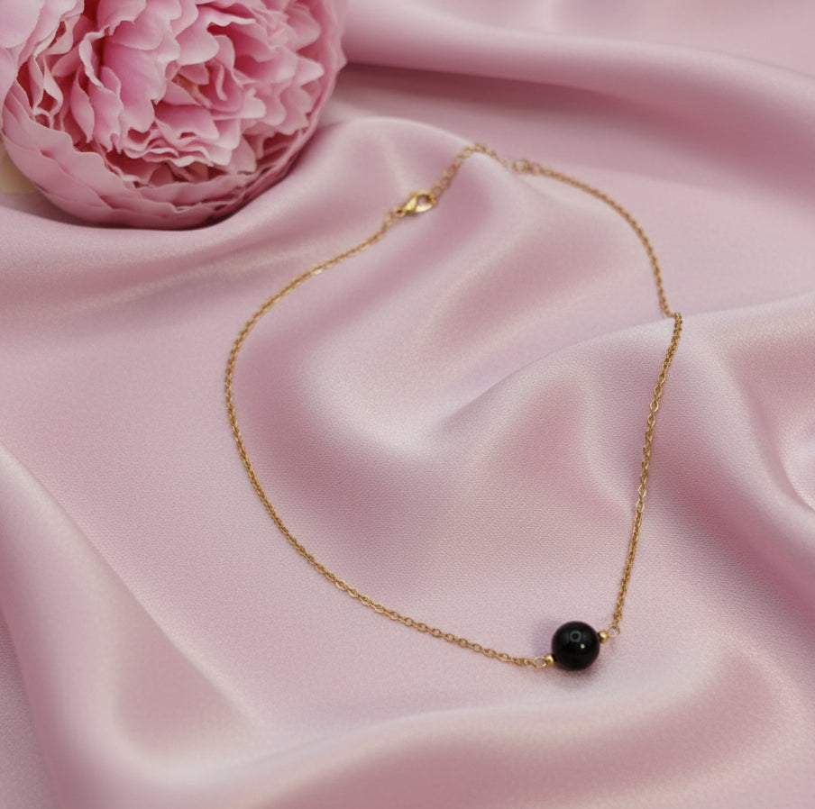 collier perle obsidienne tour de cou