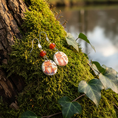 Boucles d'oreilles renard argenté cornaline 