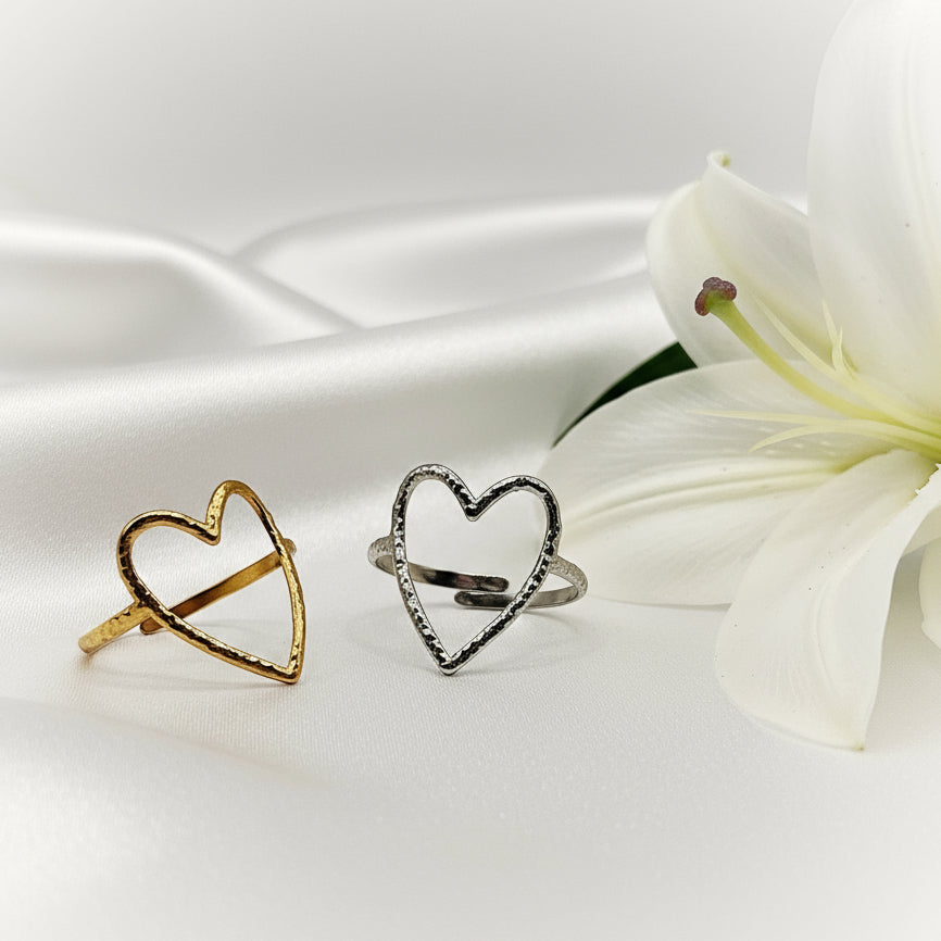 Bague coeur en acier ajustable