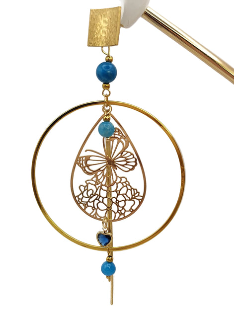 Boucles d’Oreilles esméralda doré, Apatite, papillon
