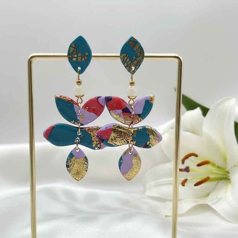Boucles d'oreilles colorée, pierre de lune, polymère