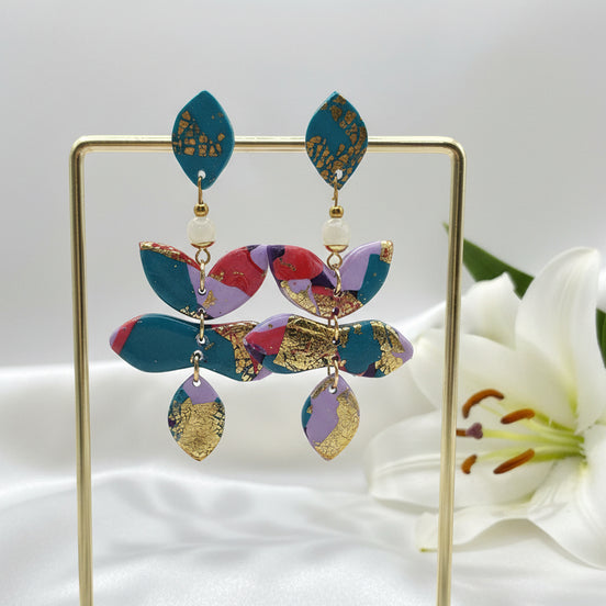 Boucles d'oreilles colorée, pierre de lune, polymère