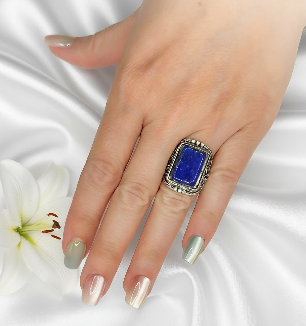 Bague en lapis lazuli ajustable