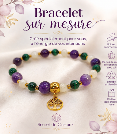 Bracelet Lithothérapie Sur Mesure en Pierres Naturelles, Création Artisanale Personnalisée 70300