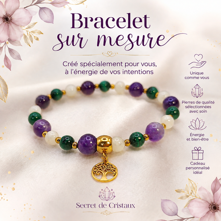 Bracelet Lithothérapie Sur Mesure en Pierres Naturelles, Création Artisanale Personnalisée 70300