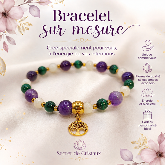 Bracelet Lithothérapie Sur Mesure en Pierres Naturelles, Création Artisanale Personnalisée 70300