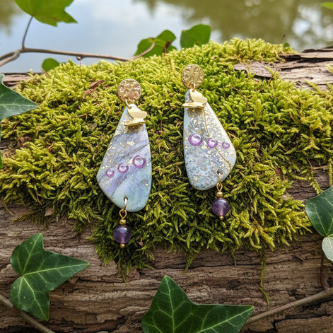 Boucles d'oreilles féeriques papillon et améthyste