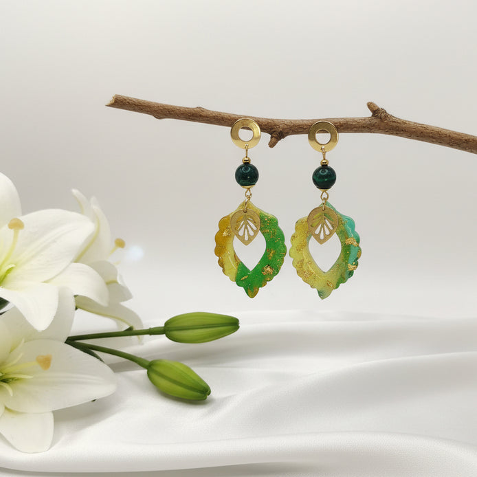 boucles d'oreilles malachite et polymère