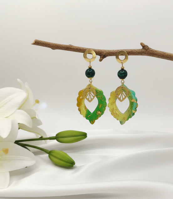 boucles d'oreilles malachite et polymère