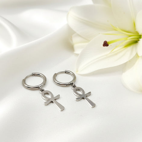Boucles d’oreilles Anhk Khépri, argentées