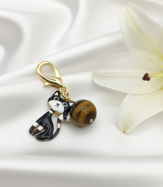 Porte clés de protection chat et oeil de tigre