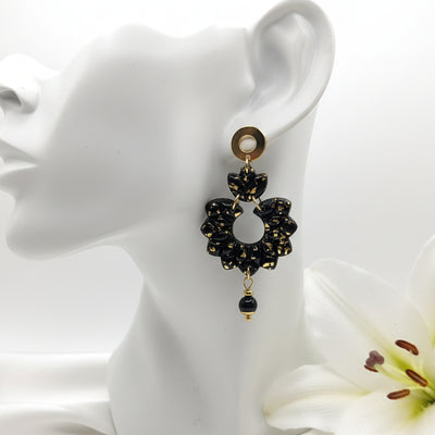 Boucles d'oreilles noire et or et tourmaline noire