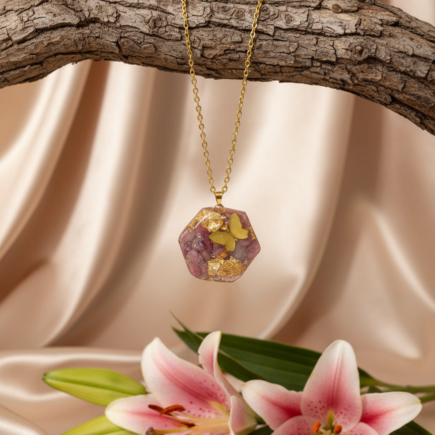 collier doré rhodonite originale