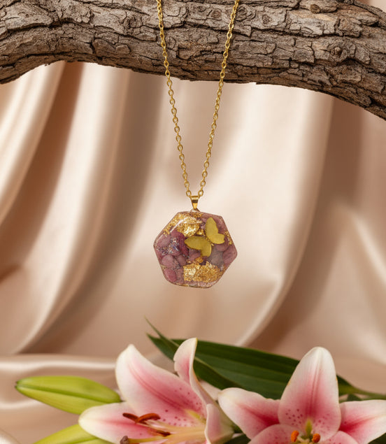 collier doré rhodonite originale