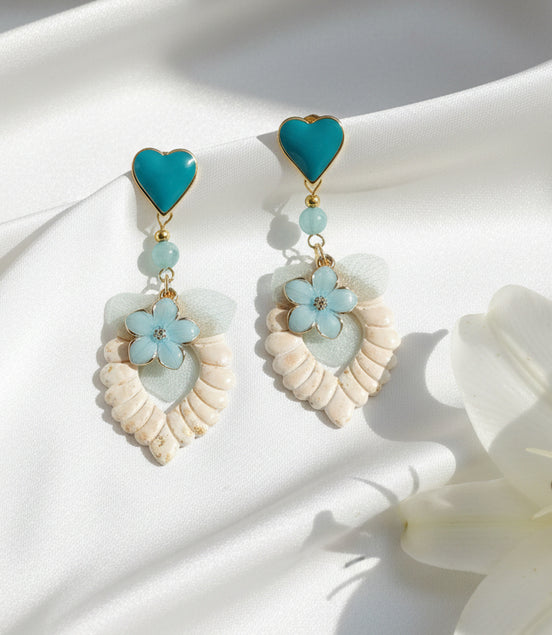 Boucles d’oreilles turquoise doré, amazonite, polymère, fleur