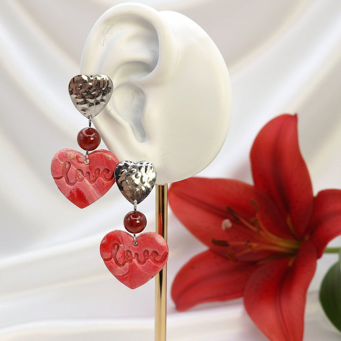 boucles d oreilles coeur grenat