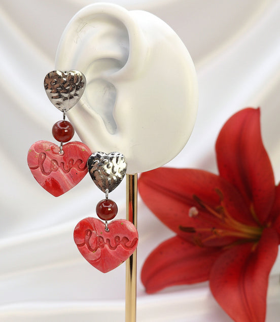 boucles d oreilles coeur grenat