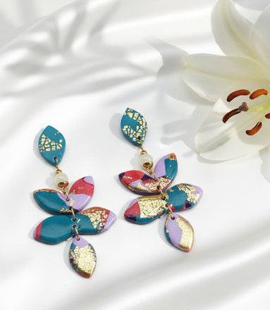 Boucles d'oreilles colorée, pierre de lune, polymère